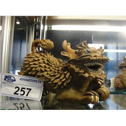 ONE ORIENTAL HANDCRAFTED CLAY MUD DOG FIGURINE