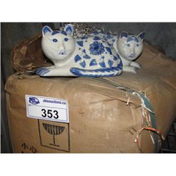 ONE CASE OF ORIENTAL CERAMIC CAT FIGURINES