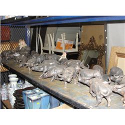 SHELF LOT OF ORIENTAL CERAMIC OXEN FIGURINES