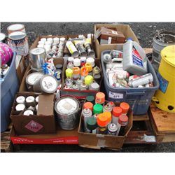PALLET LOT OF ASSORTED PAINTS, LUBRICANTS AND CLEANERS