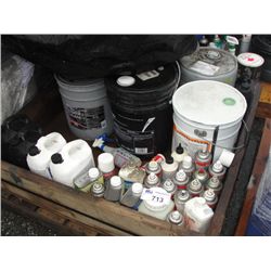PALLET LOT OF ASSORTED PAINTS, OIL, LUBRICANTS, CLEANERS, ETC