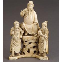 Chinese Ivory Group of a Guandi and Two Attendants...