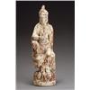 Image 1 : Chinese Parcel Rouge and Blue Painted Gessoed Wood Figure of Guanyin...