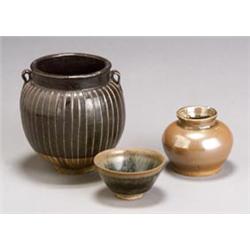 Three Chinese Brown Glazed Pottery Vessels...