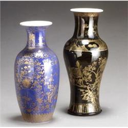 Two Chinese Gilt Decorated Glazed Vases...