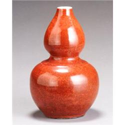 Chinese Red Glazed Double Gourd Vase...