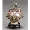Image 1 : Tibetan Semi-Precious Stone Mounted Embossed Silver Covered Urn...