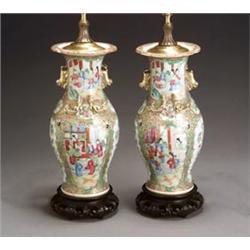 Pair of Chinese Export 'Rose Medallion' Vases...