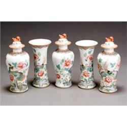 Chinese Export 'Famille Rose' Five-Piece Mantel Garniture...