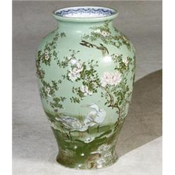 Japanese Polychrome Decorated Celadon Ground Floor Vase...