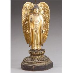 Japanese Gilt and Brown Lacquered Figure of Amida Buddha...