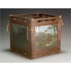 Japanese Four-Panel Tinted Glass Photo Plates Mounted as a Lantern...