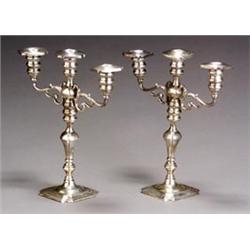 Pair of Hamilton Weighted Sterling Three-Light Candelabra...