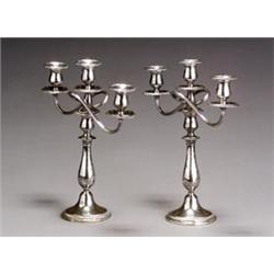 Pair of Gorham Weighted Sterling Three-Light Candelabra...