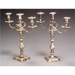 Pair of English Silver Plate Three-Light Candelabra...