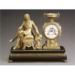 American Gilt Metal and Faux Slate Figural Mantel Clock...