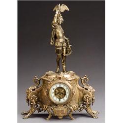 American Gilt Brass and Copper Figural Mantel Clock...