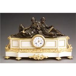 Louis XVI Style Ormolu, Bronze and Marble Figural Mantel Clock...