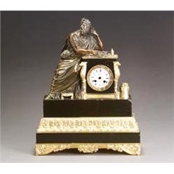 Napoleon III Ormolu, Bronze and Slate Figural Mantel Clock...