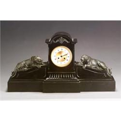 French Bronze and Slate Figural Mantel Clock...