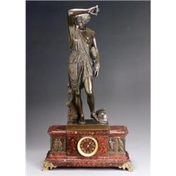 Napoleon III Griotte d'Italie Marble and Bronze Figural Mantel Clock...