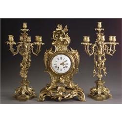 Louis XV Style Ormolu Three-Piece Clock Garniture...