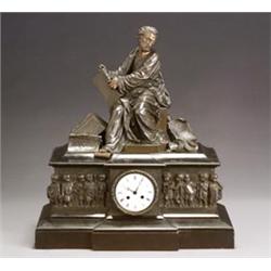 Louis Philippe Bronze and Slate Figural Mantel Clock...