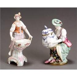 Berlin Porcelain Figural Condiment Jar and a Salt Cellar...