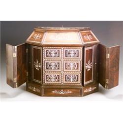 Indo-Portuguese Baroque Style Ivory and Mother-of-Pearl Marquetry Rosewood Table Cabinet...