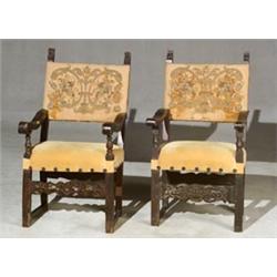 Two Spanish Baroque Walnut Armchairs...