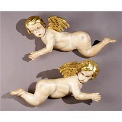 Pair of Continental Parcel Gilt and Painted Wood Putti...