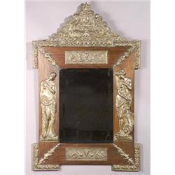 Continental Neoclassical Style Copper Mounted Walnut Mirror...