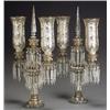 Image 1 : Pair of Continental White and Gilt Decorated Glass Three-Light Lustre Candelabra...