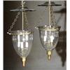 Image 1 : Pair of George III Style Brass and Blown Glass Three-Light Ceiling Fixtures...