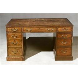 George III Style Walnut Two-Pedestal Partner's Desk...