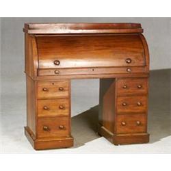 Victorian Mahogany Two-Pedestal Cylinder Desk...