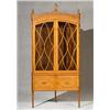 Image 1 : George III Style Ebonized Wood Inlaid and Decorated Satinwood Two-Part Corner Cupboard...