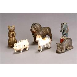Group of Six American Painted Cast Iron Still Banks...