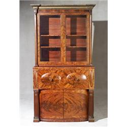 Classical Brass-Mounted Parcel Gilt Mahogany Butler's Secretary Bookcase...