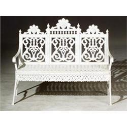 Victorian White Painted Cast Iron Triple- Chair Back Garden Settee...