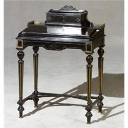 American Aesthetic Movement Parcel Gilt and Inscribed Ebonized Wood Lady's Writing Desk...