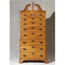 Chippendale Maple Bonnet-Top Chest-on-Chest...