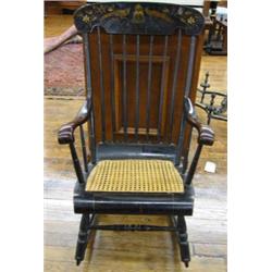 Classical Stencil Decorated Ebonized Wood 'Boston' Arm Rocker...