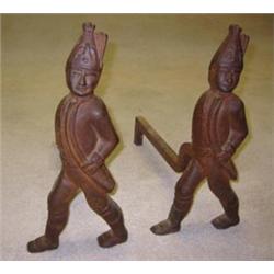 Pair of American Cast Iron 'Hessian' Andirons...