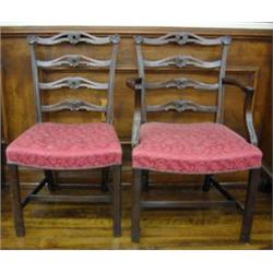 Set of Six Chippendale Style Mahogany Ladder-Back Dining Chairs...