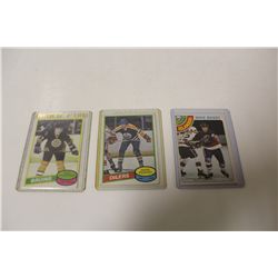 LOT OF 3 NHL ROOKIE CARDS- MARK MESSIER, RAY BOURQUE AND MIKE BOSSY