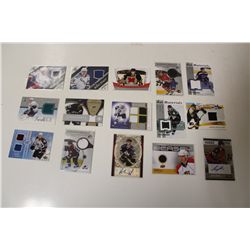 LOT OF 15 AUTHENTIC NHL MEMORABILIA CARDS