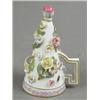 Image 1 : A 19th Century porcelain floral encrusted conical candle snuffer, painted with two insects, Meiss...
