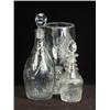 Image 1 : An early 19th century glass decanter, another triple ring neck decanter and a large glass goblet...
