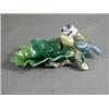 Image 1 : A mid Victorian Minton Majolica nut dish modelled as a bluetit seated upon an oak branch with a s...